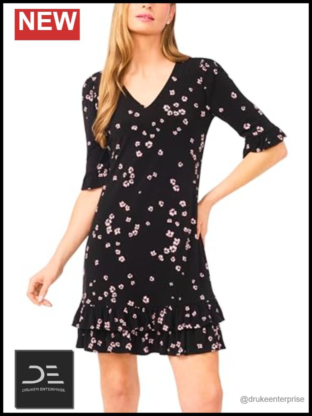 V-Neck Knit Ruffled Hem Mini Dress - Picture 2 of 2